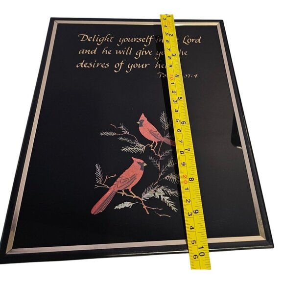 Kafka Screened Etching Wall Art Cardinal Birds Bible Verse Psalm 37:4 Framed - Picture 3 of 7